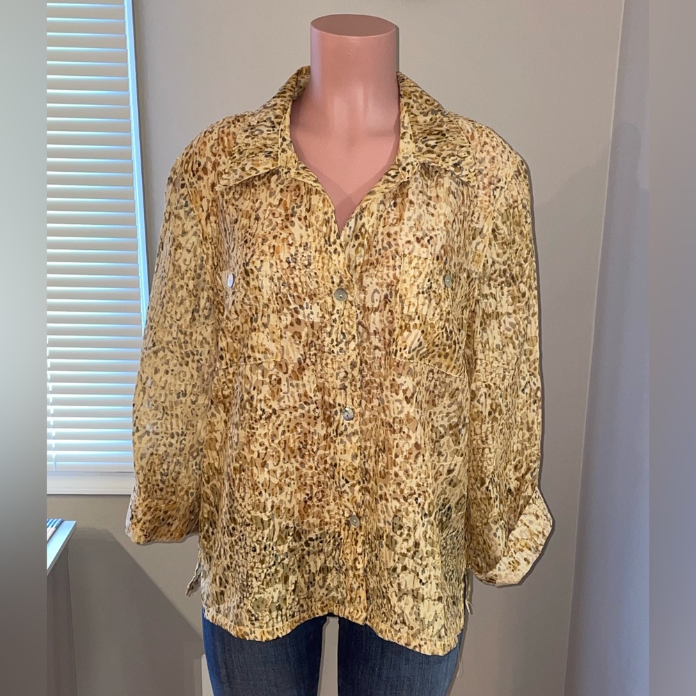 Ruby RD Leopard Print Sheer Button-Up Blouse - image 1